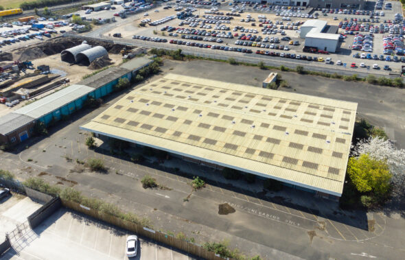 Drone shot of large warehouse