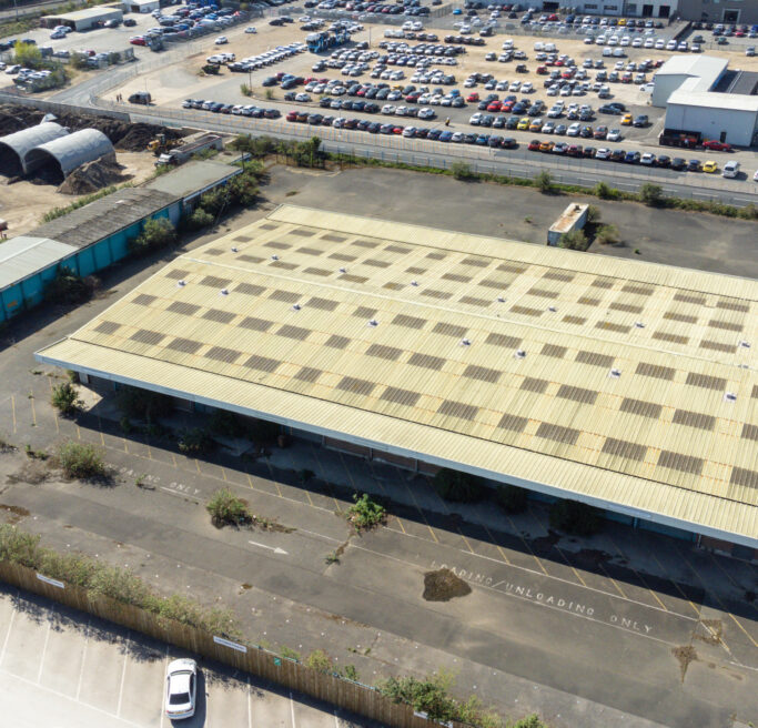 Drone shot of large warehouse
