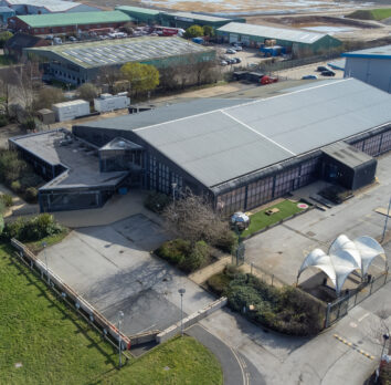 Brunel Drive drone shot warehouse